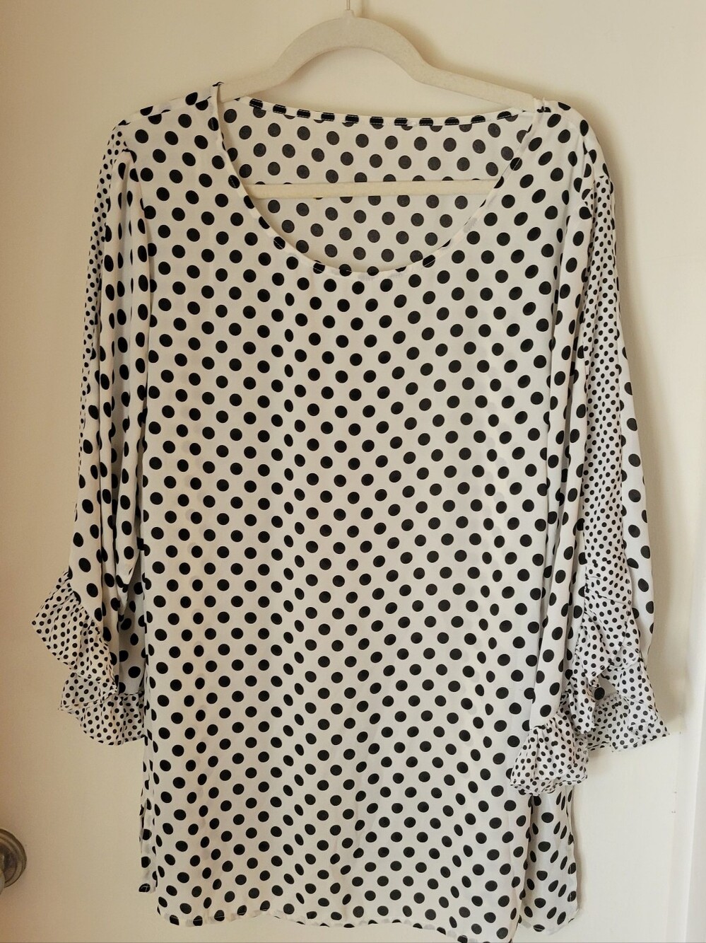 Black & White Chiffon,  Polka Dot Women’s Blouse - Scoop Neck